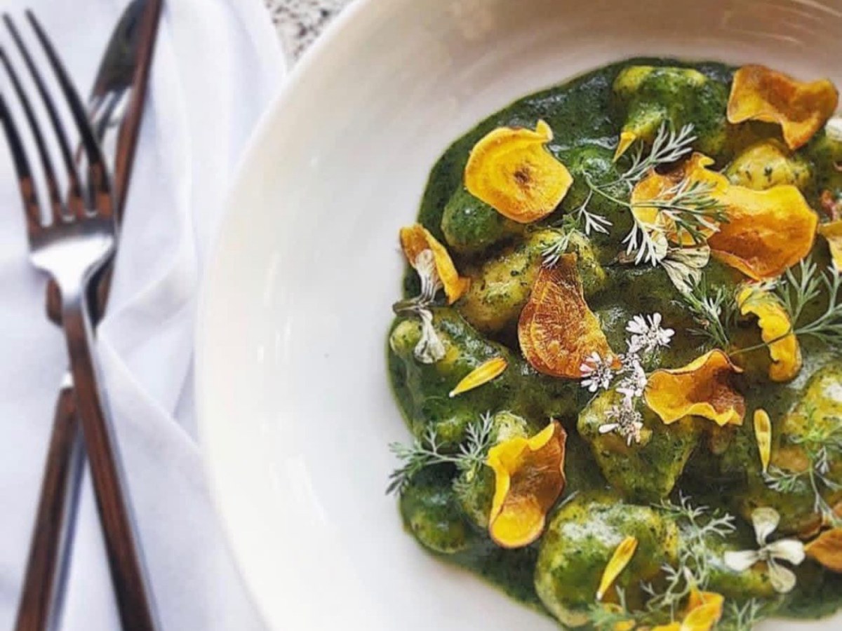 Sweet potato gnocchi · greens